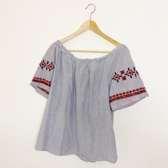 LOFT Playa Off Shoulder Embroidered Tassel Top M - Picture 8 of 8